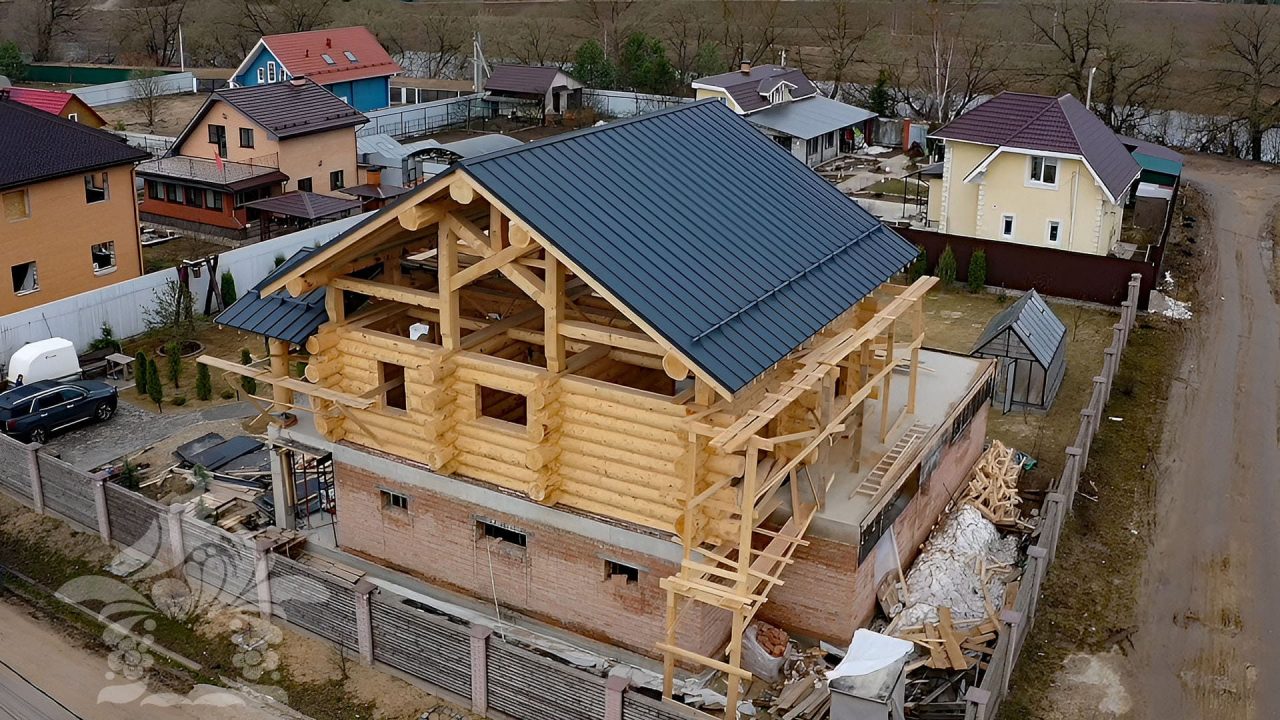 Дом «Боровский» кирпич + рубленое бревно