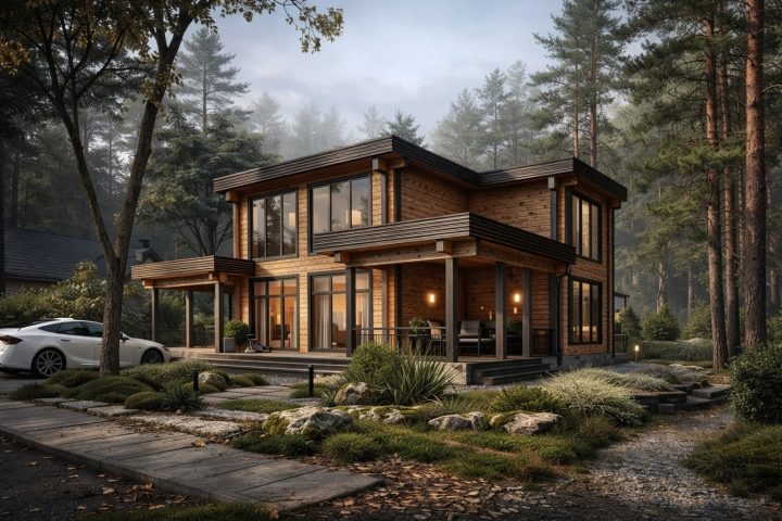 двухэтажный дом из клееного бруса по проекту Нева