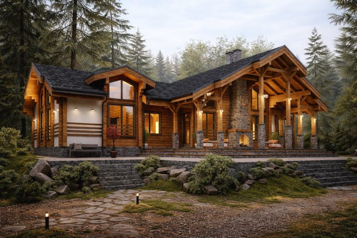 двухэтажный дом из клееного бруса по проекту Новорижский