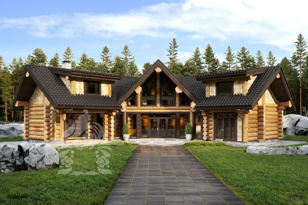 проект дома с баней из рубленого бревна кедра ALBRECHT