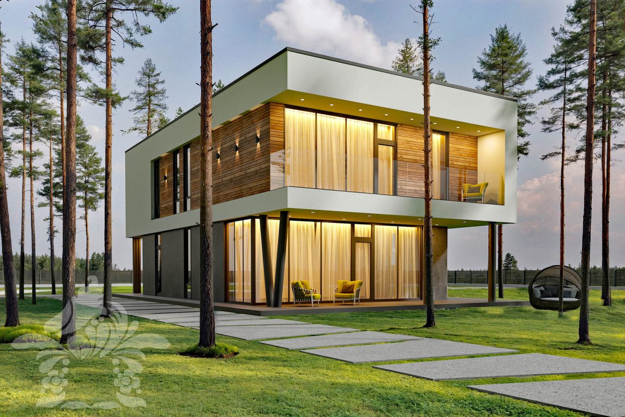 проект двухэтажного дома с гаражом из Porotherm Рига